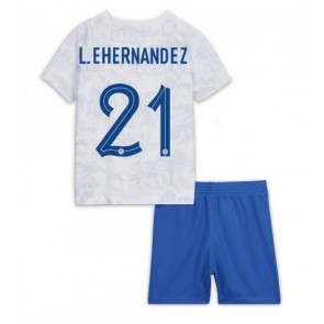 Frankrig Lucas Hernandez #21 Replika Babytøj Udebanesæt Børn VM 2022 Kortærmet (+ Korte bukser)